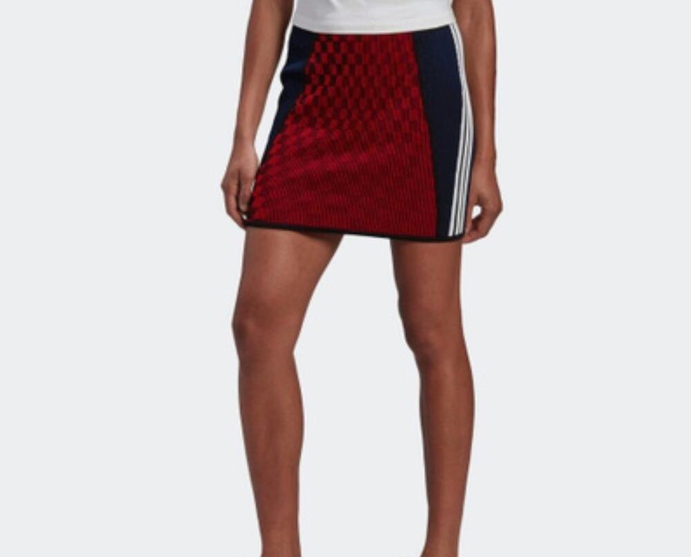 Adidas Paolina Russo Mini Skirt Black Trim Red Blue Checkered Size L